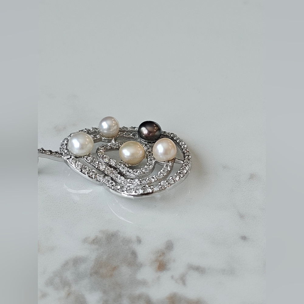 STERLING SILVER  Heart Pendant with REAL Pearls - Picture 8 of 11